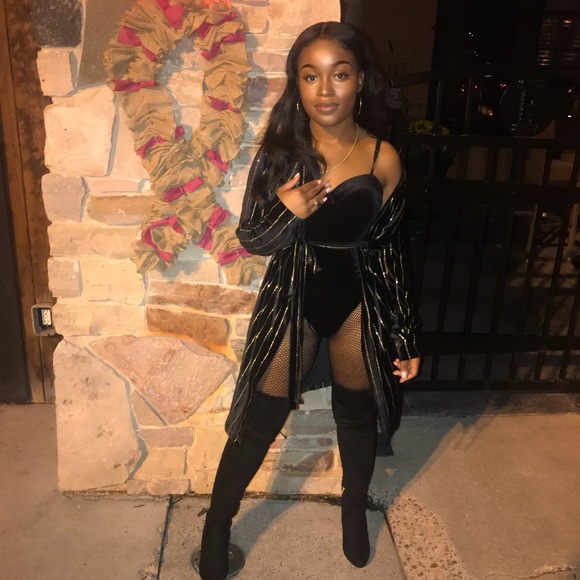 Black velvet leotard, Long cardigan - Picture 3 of 5